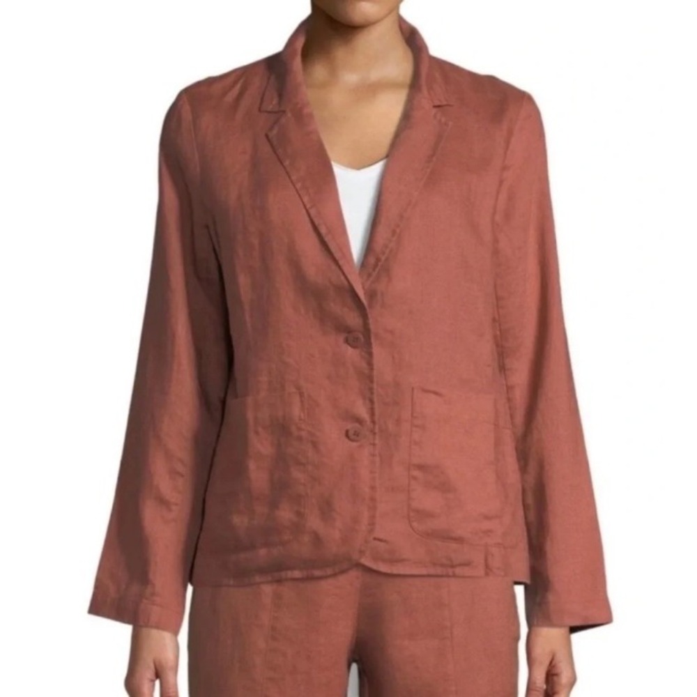 Eileen Fisher Rust Orange Organic Linen Blazer Large Sustainable Business Casual